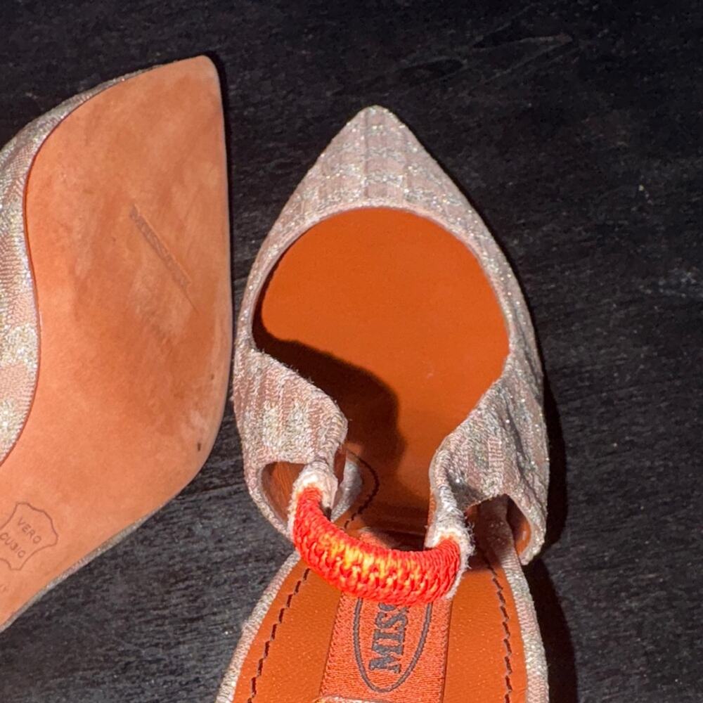 Missoni Peach Patterned Knit Fabric Pointed Toe Slingback Sandals - Picture 12 of 13
